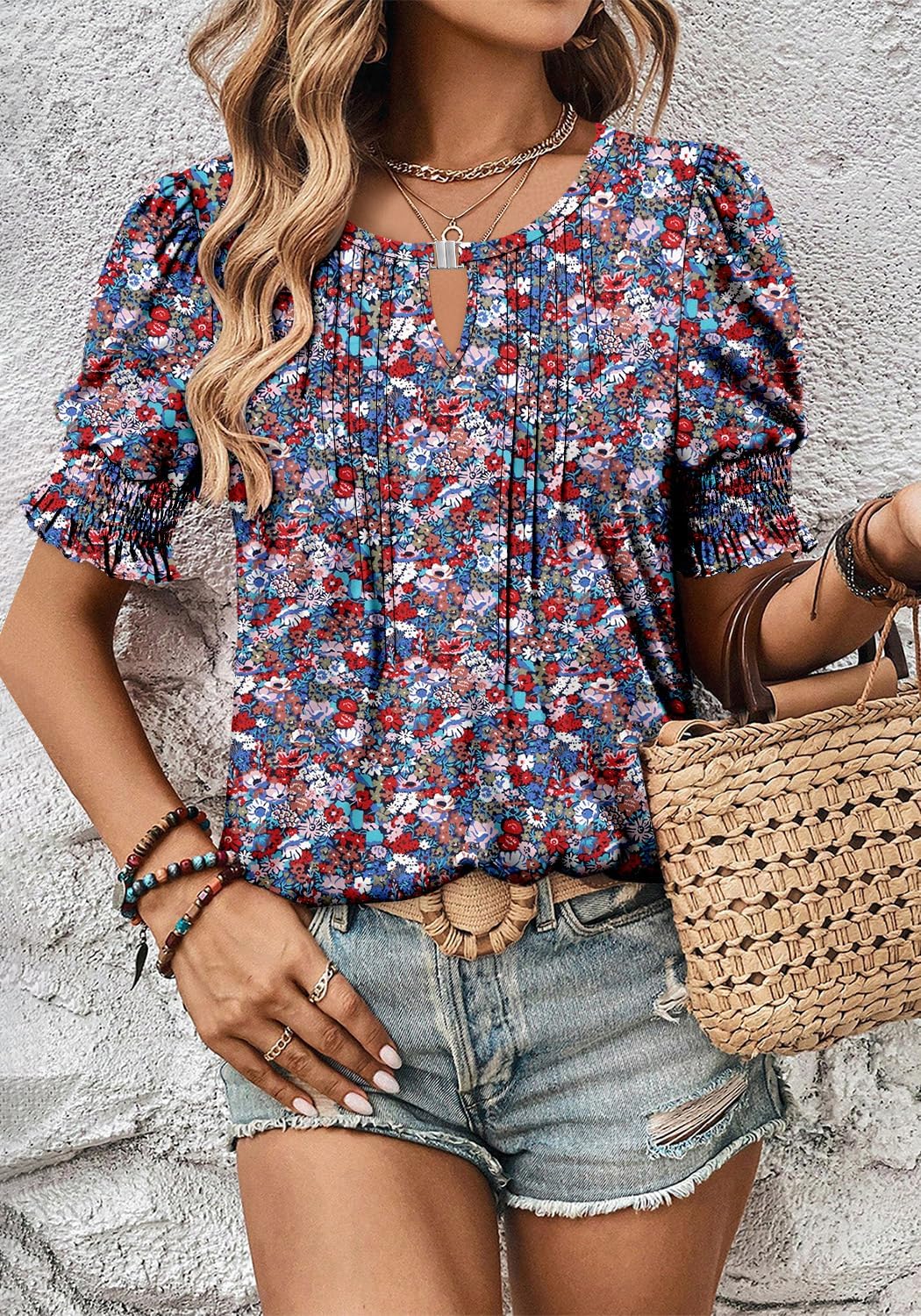 CRAZY GRID Women's Dressy Casual Top Puff Sleeve Summer Shirt Loose Trendy Pleated Blouse - Image 7