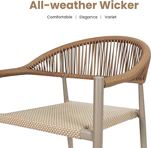 Miniatura 4 de Juego de 4 sillas estilo bistró francés, de mimbre tejida a mano para exteriores, con marco de aluminio, silla apilable para jardín, patio, piscina