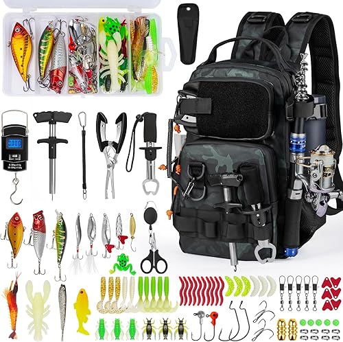 Miniatura 9 de THKFISH Mochila de Pesca con Soporte para Caña, Kit de Herramientas de Pesca, Bolsa Resistente al Agua con Kit de Señuelos de Pesca, Caja de
