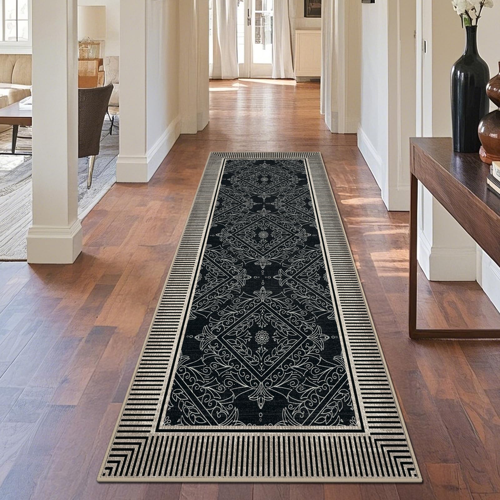 Geanup Rug Runner Hallway 80 x 200 cm, Black Washable Kitchen Runner Non-Slip, Modern Hallway Long Rug, Soft Short Pile Hallway Rug for Entrance, Bedroom, Living Room, Bedroom, Laundry Room — image 1