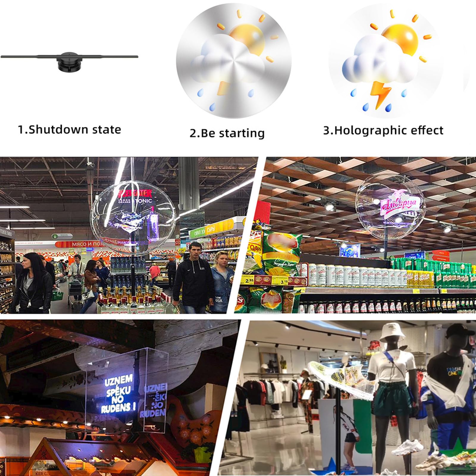Wentylator holograficzny LED 3D (efekt bez okularów) z Bluetooth i aplikacją – wyświetlacz 1010RGB HD (352 diody LED) do sklepów i punktów handlowych