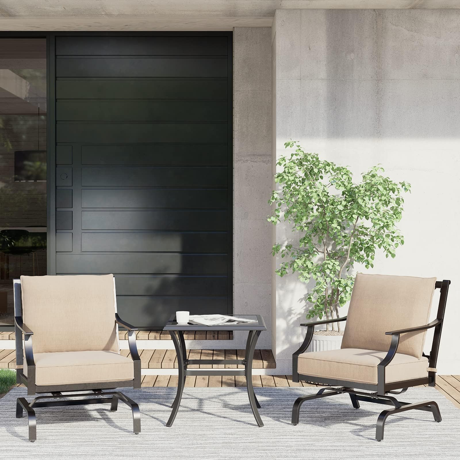 Grand patio 3 Pieces Patio Set,Outdoor Patio Seating,2 Rocking Patio Chairs Motion Chairs with Side Table,Beige