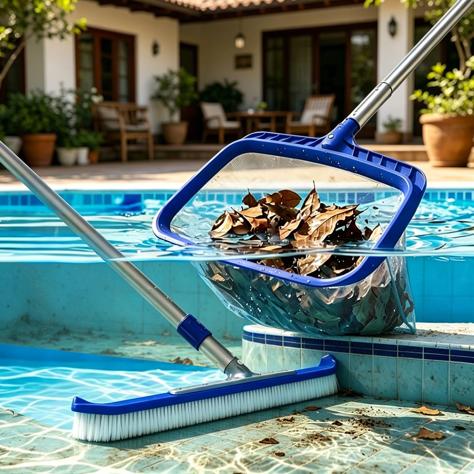 LZMZMQ Pool Maintenance Kit for Small Above Ground Pools/Spas/Ponds, Swimming Pool Brush and Net fith 3 9 15 18 22 25 28 Ft Pole, Pools Cleaning Supplies(2.9m/9.5ft)