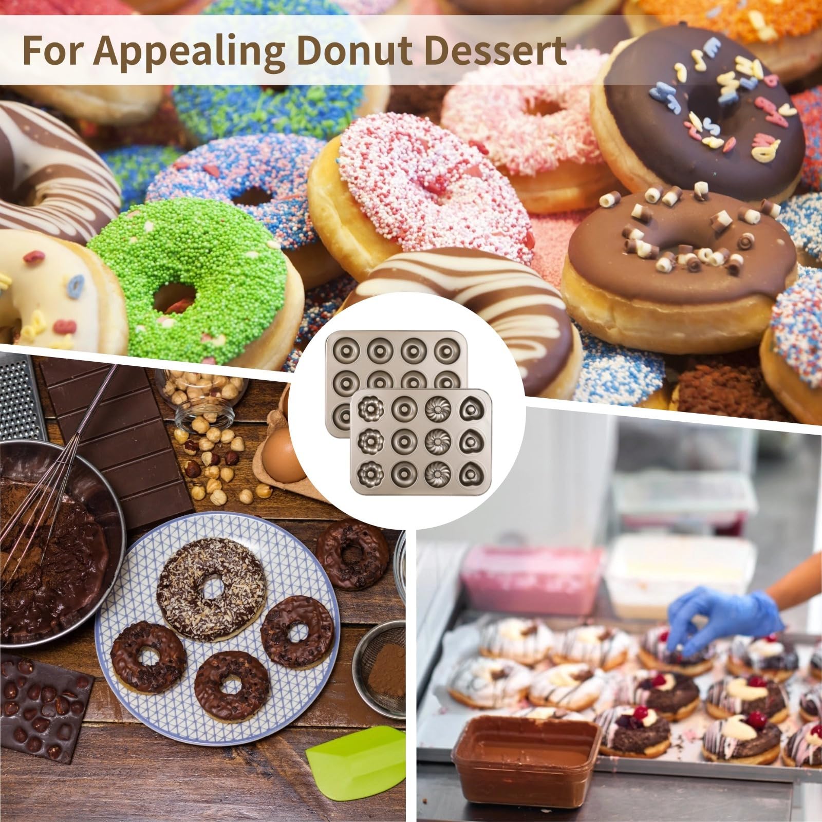 Herzförmige Kuchenformen aus Stahl, robust, 2 Stück, Donut-Form, Kuchenformen, Donut-Muster, Backgeschirr für den Ofen, antihaftbeschichtet, 12 Mulden