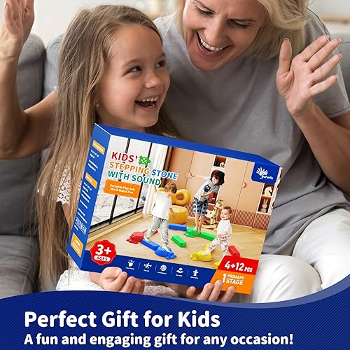 Miniatura 2 de 16 piezas de haz de equilibrio y escalones para niños, 4 escalones en forma de tortuga y 12 haces conectables con función de sonido, girador de