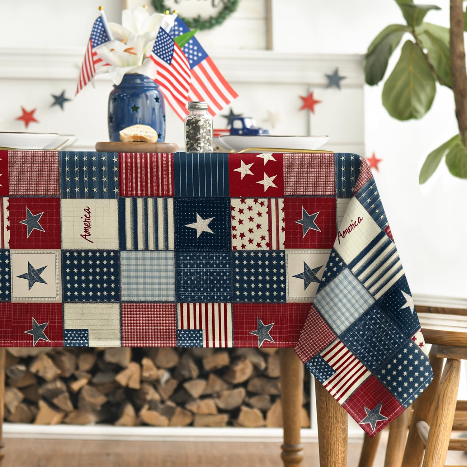 Horaldaily 4th of July Tablecloth 60×120 Inch Rectangular, Veterans Day Decorations Table Cloth American Flag Collage Table Cover Patriotic Party Supplies for Home Dining Room Kitchen
