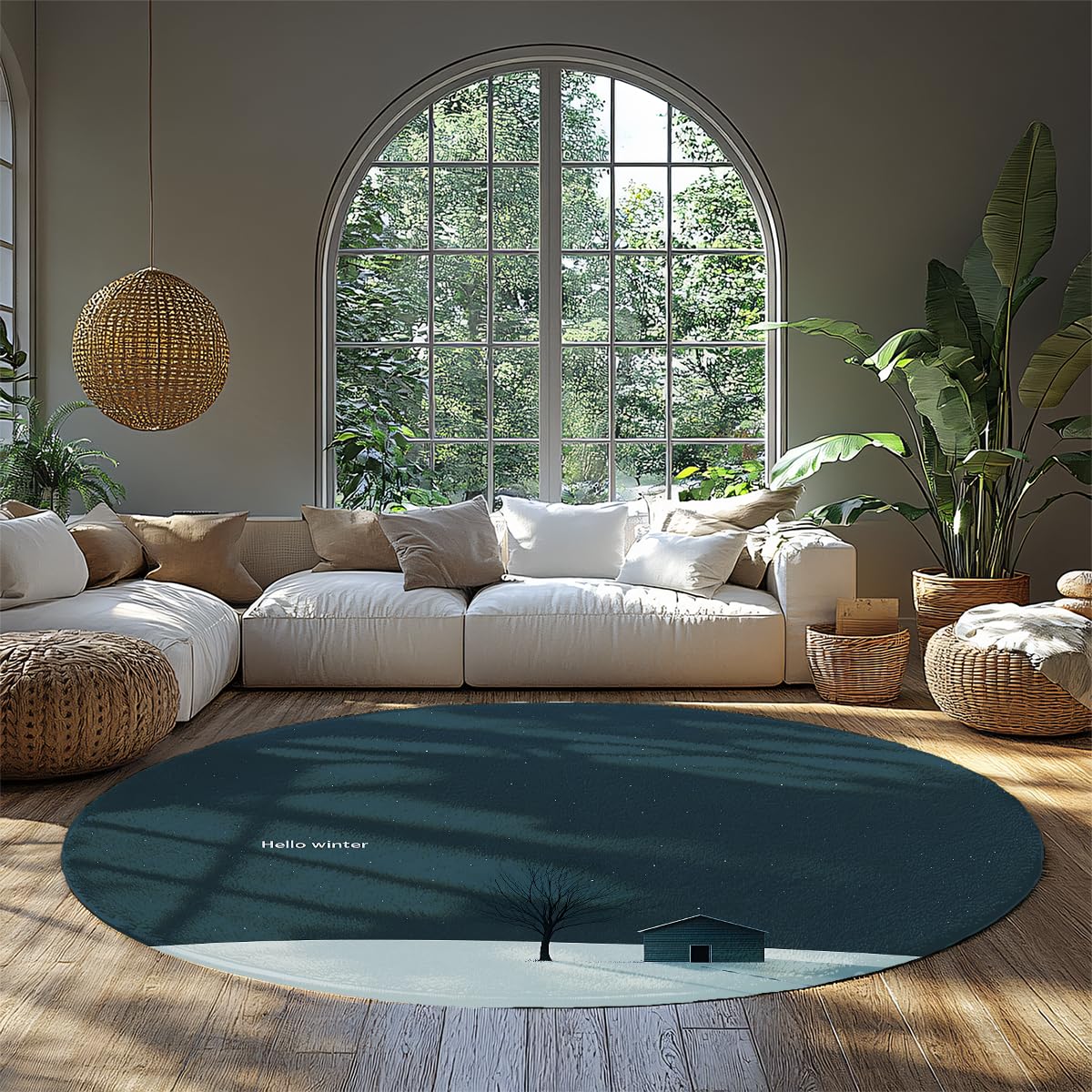 Tapis enfant lavable et antidérapant imprimé paysage de nuit polaire 90cm