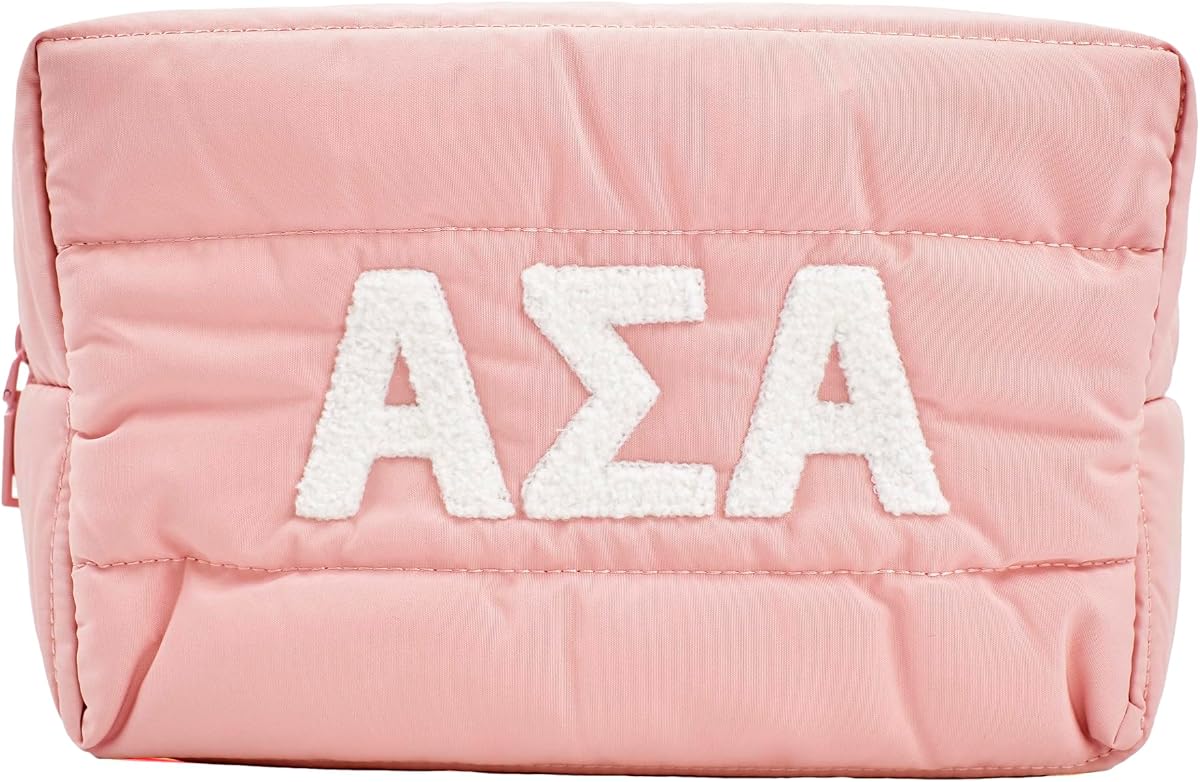 Alpha Sigma Alpha Makeup Bag - Puffer Style with Sorority Letters, Travel Cosmetic Bag with Zipper Closure, Perfect Alpha Sigma Alpha Sorority Gifts for Women