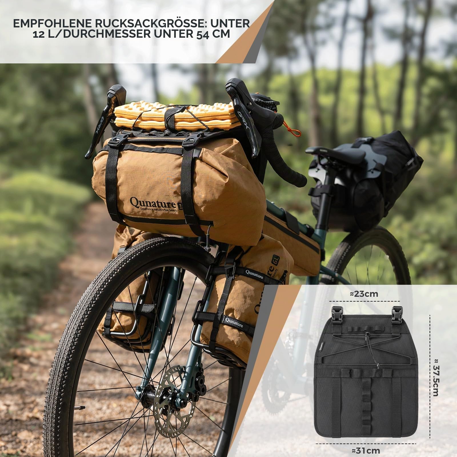 Lenkerhalter und Fahrradtasche Bikepacking Set Wasserdichter Kompressionssack mit Lenkerhalterung Leicht Flexibel Vielseitig Montierbar für Rennrad, MTB & Gravel