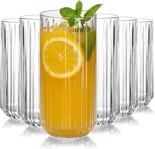 Juego de 6 vasos clásicos para beber, cristalería elegante con corte de diamante, cristalería con textura vintage para cóctel, té, agua, cerveza,