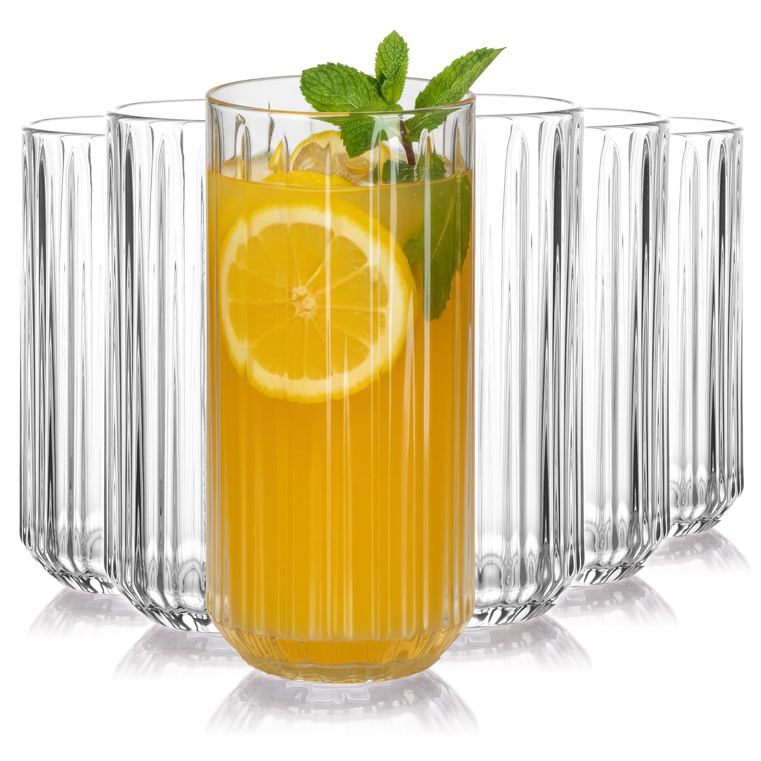 Classic Drinking Glasses Set Of 6 12oz Diamond Cut Elegant Glassware Vintage Textured Glassware for Cocktail Tea Water