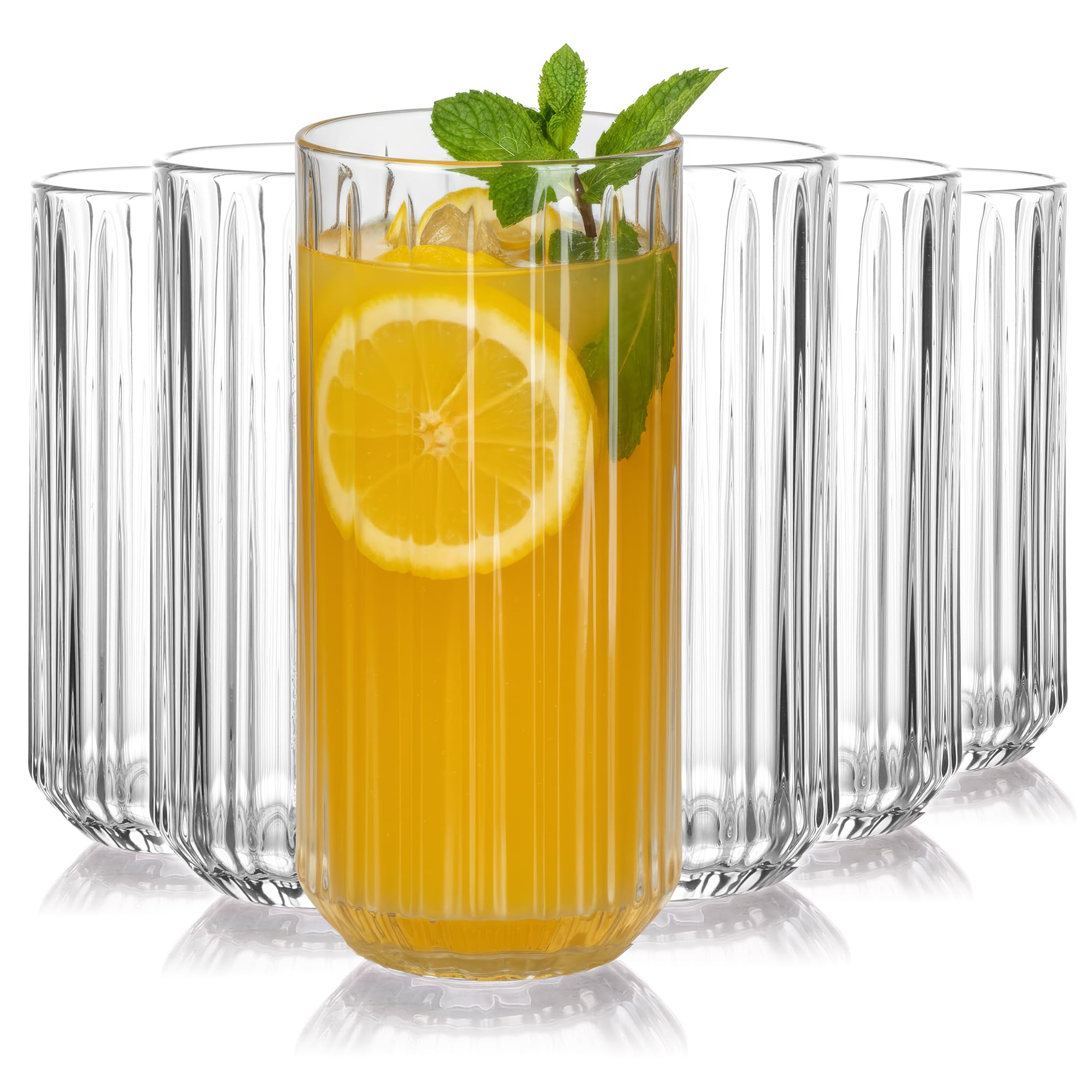 Classic Drinking Glasses Set Of 6 12oz Diamond Cut Elegant Glassware Vintage Textured Glassware for Cocktail Tea Water