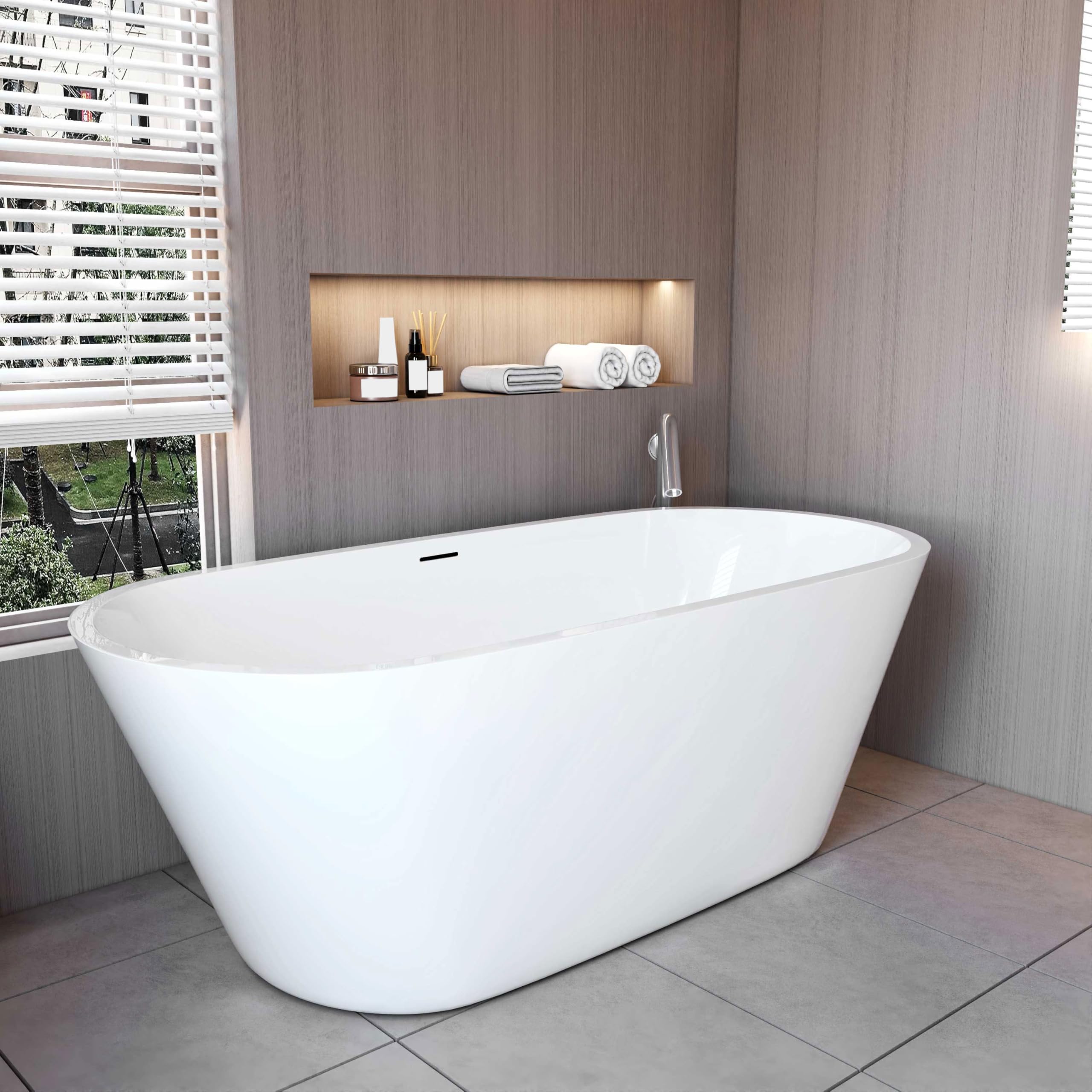 AICA Bañera exenta de acrílico ovalada - 1700x800x580mm - color blanco - incluye manguera + desagüe
