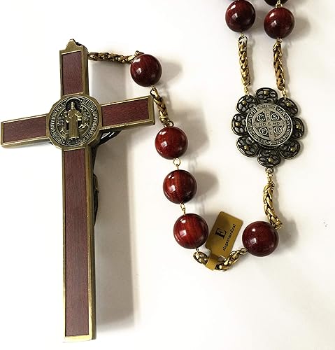 Miniatura 6 de elegantmedical Rosario de pared de madera de palisandro rojo grande de 0.787 in, Crucifijo de San Benito, Crucifijo boscoso, regalos católicos