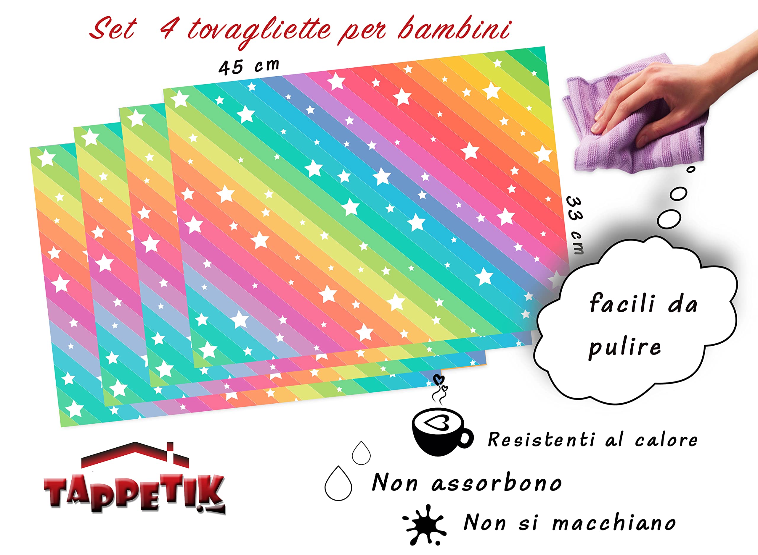 SET 4 TOVAGLIETTE americane VINILE 33x45 cm per bambini diverse fantasie OTTIMA IDEA scuola (Tovaglietta 30)