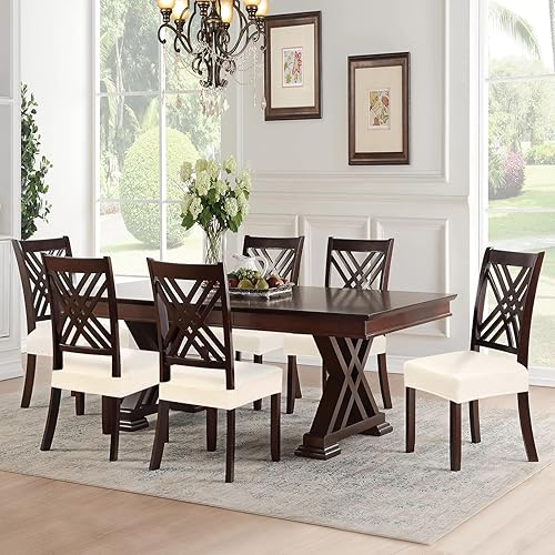 Miniatura 7 de SearchI Juego de 6 fundas de asiento impermeables de poliuretano para sillas de comedor, fundas de asiento elásticas lavables para sillas de