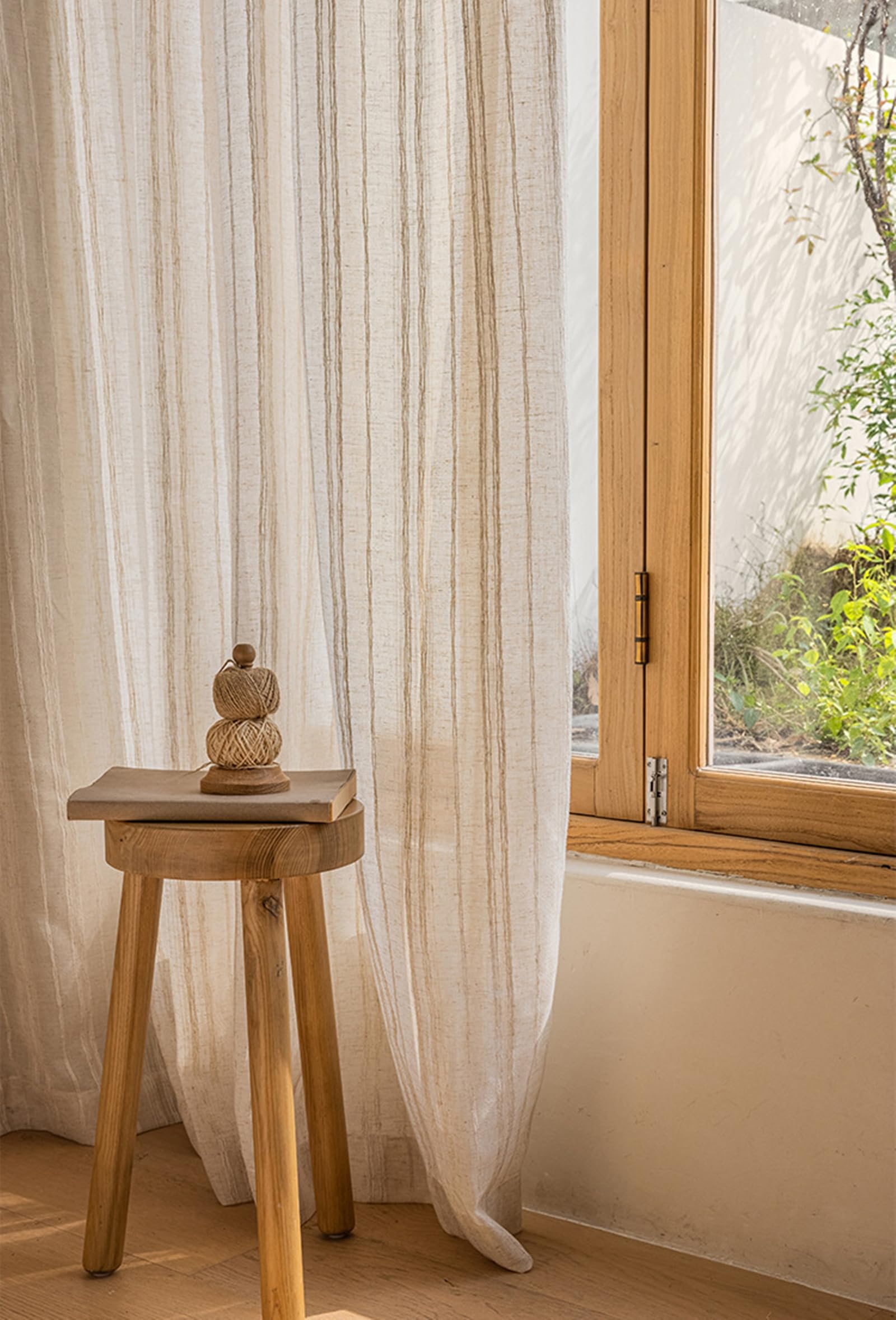 Rideau semi transparent haut de gamme aspect lin kaki Beydodo