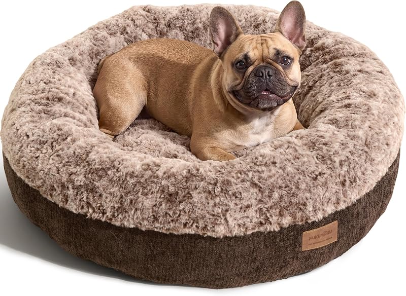Cama Donut Extra Macia para Cães e Gatos FUKUMARU com Chenille e Pelúcia, dogbedBS21-M-DB