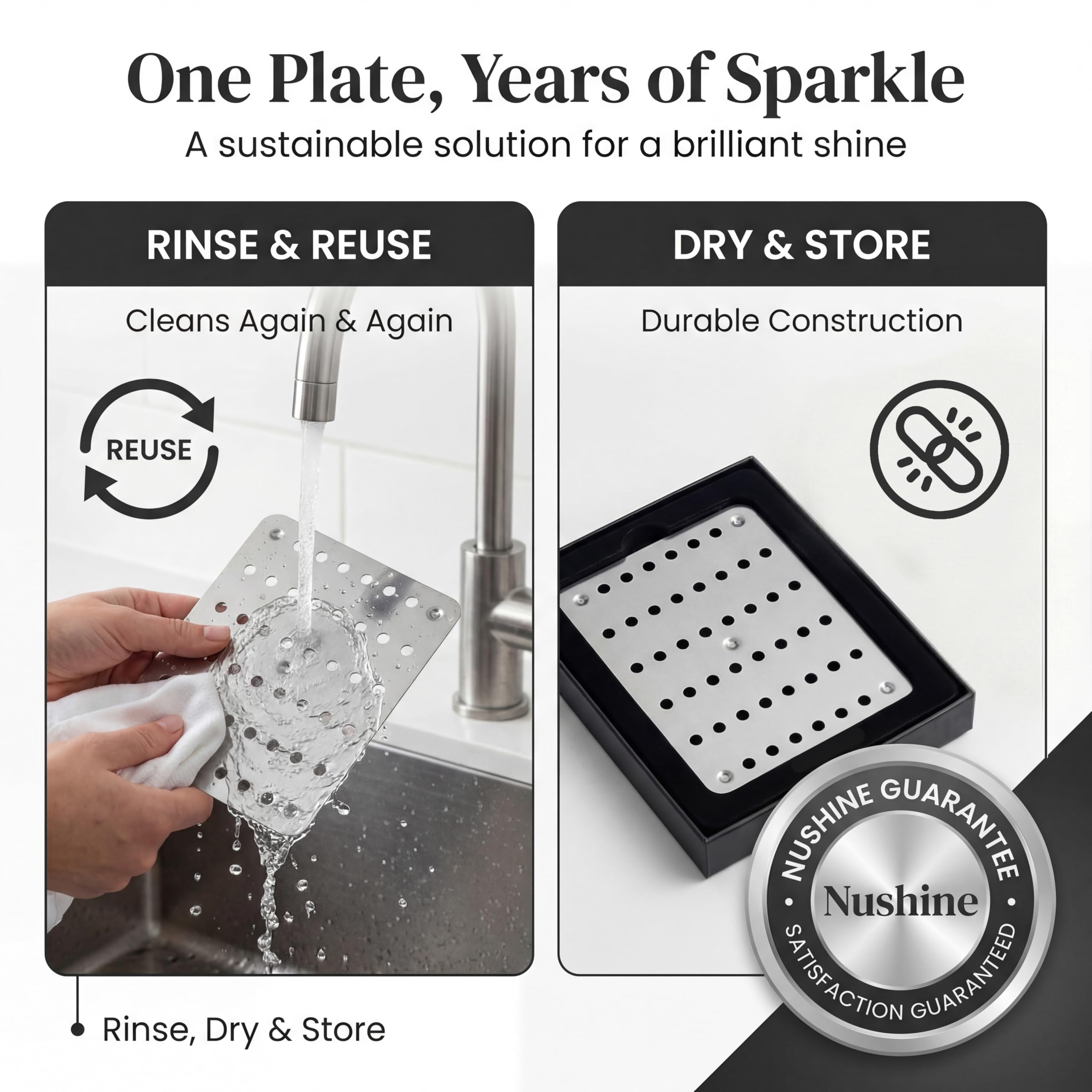 Nushine Plaque de nettoyage magique (grande taille 23 x 15,4 cm) – Nettoie rapidement de nombreux articles à la fois ! Réutilisable plusieurs fois, pas de produits chimiques agressifs. Besoin de laver