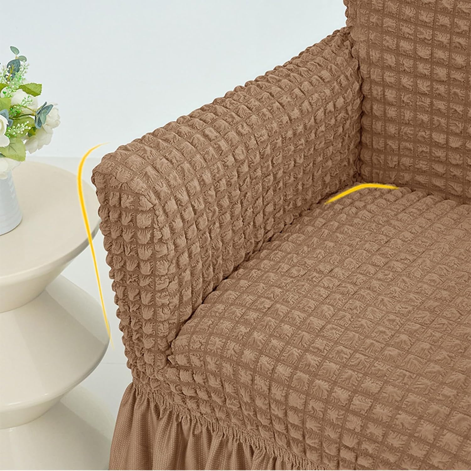 Seersucker Armchair Sofa Slipcovers,Soft Stretch Club Chair Slipcovers with Skirt,Non-Slip and Washable,Furniture Protector for Living Room Bedroom(Pink)