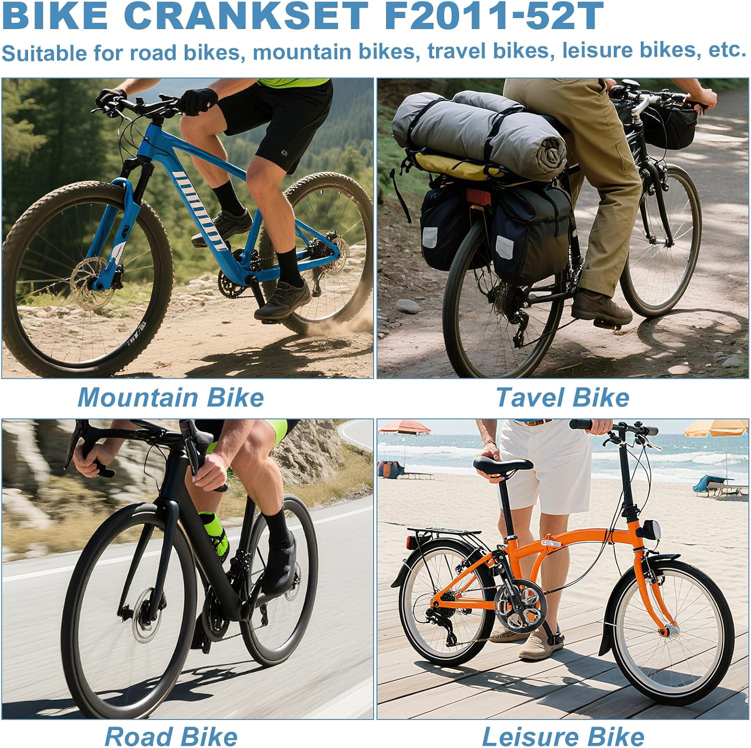 Mountain Bike Crankset, 48/52T Charing Bike Crank Set with 170mm Arm 130BCD, Square Taper Single Speed Cranks Compatible with Single Speed Bicycle Electric Bikes
