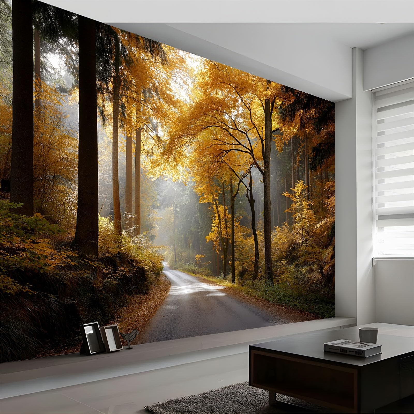 Fototapeta z włókniny, do pokoju dziecięcego, 300 x 210 cm, tajemnicza, piękna leśna ścieżka, tematyczna, zabawna tapeta do pokoju dziecięcego, pokoju dziecięcego, khaki
