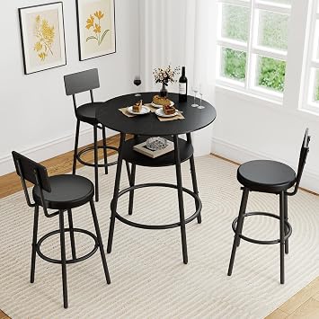 Zevemomo 4 Pieces 28.9" Round Bar Table Set, Pub Table and Chairs for 3 | Bistro Table and Chairs Set of 4, Bar Table and Chairs Set with 3 Thickened Cushion Stools, Backrest for Small Space & Bistro