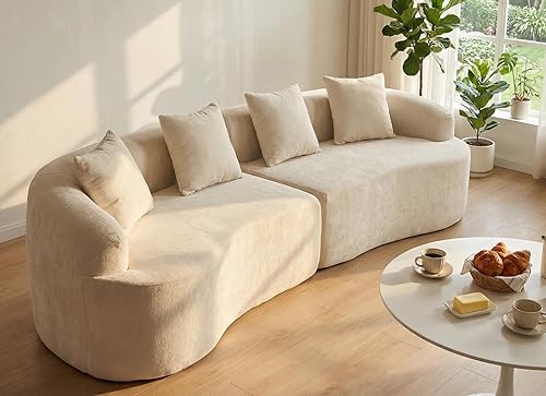 Vista 10 de Furnimart Sofás curvados de 112 pulgadas para sala de estar, sofá modular de felpilla moderno de 4 plazas con 4 cojines, sofá modular de felpa,