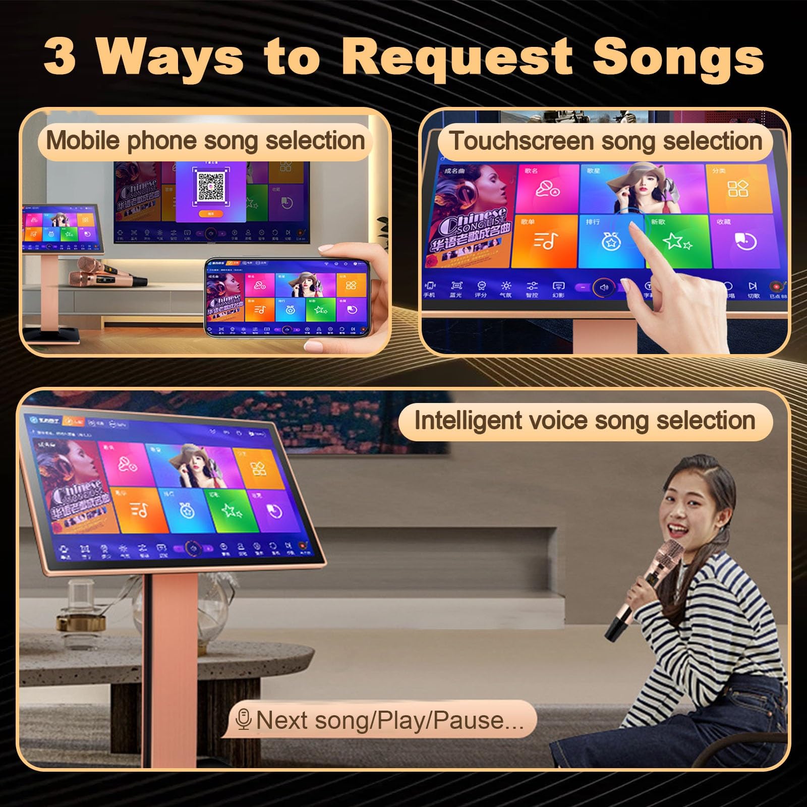 Reproductor De Karaoke Todo En con Pantalla Táctil, Audio Portátil, Bluetooth, 2 Micrófonos Wireless Y Proyección De Pantalla para Fiestas Y Familia(Standing22in,4TB)