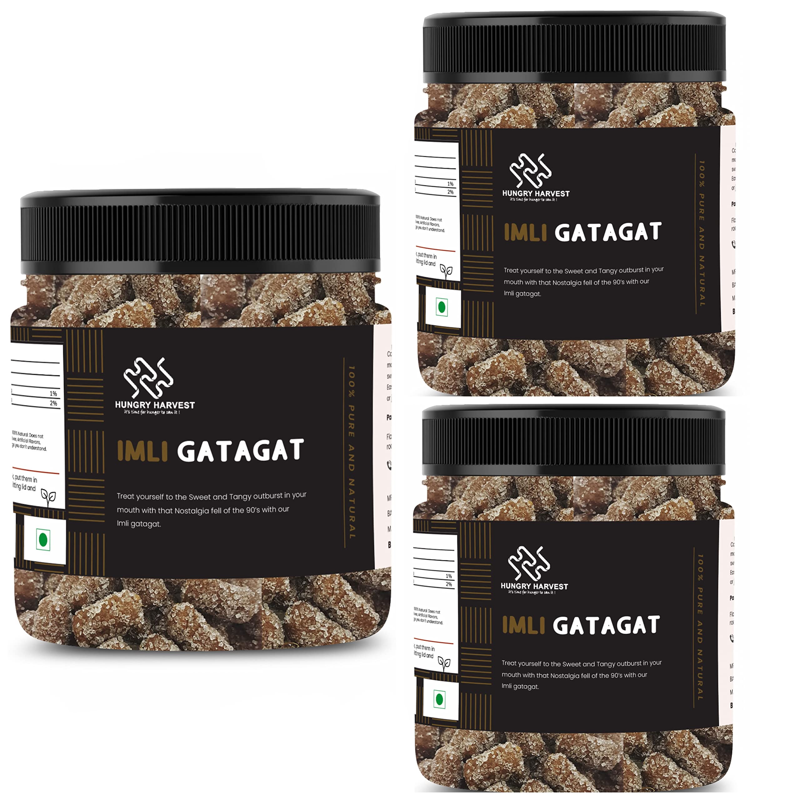Hungry Harvest Imli Gatagat Candy | Tamarind Emly gatagat Candy | Khatta Meetha Chulbuli Imli [Jar Pack] (1200 Grams (Pack of 4 of 300 Grams))