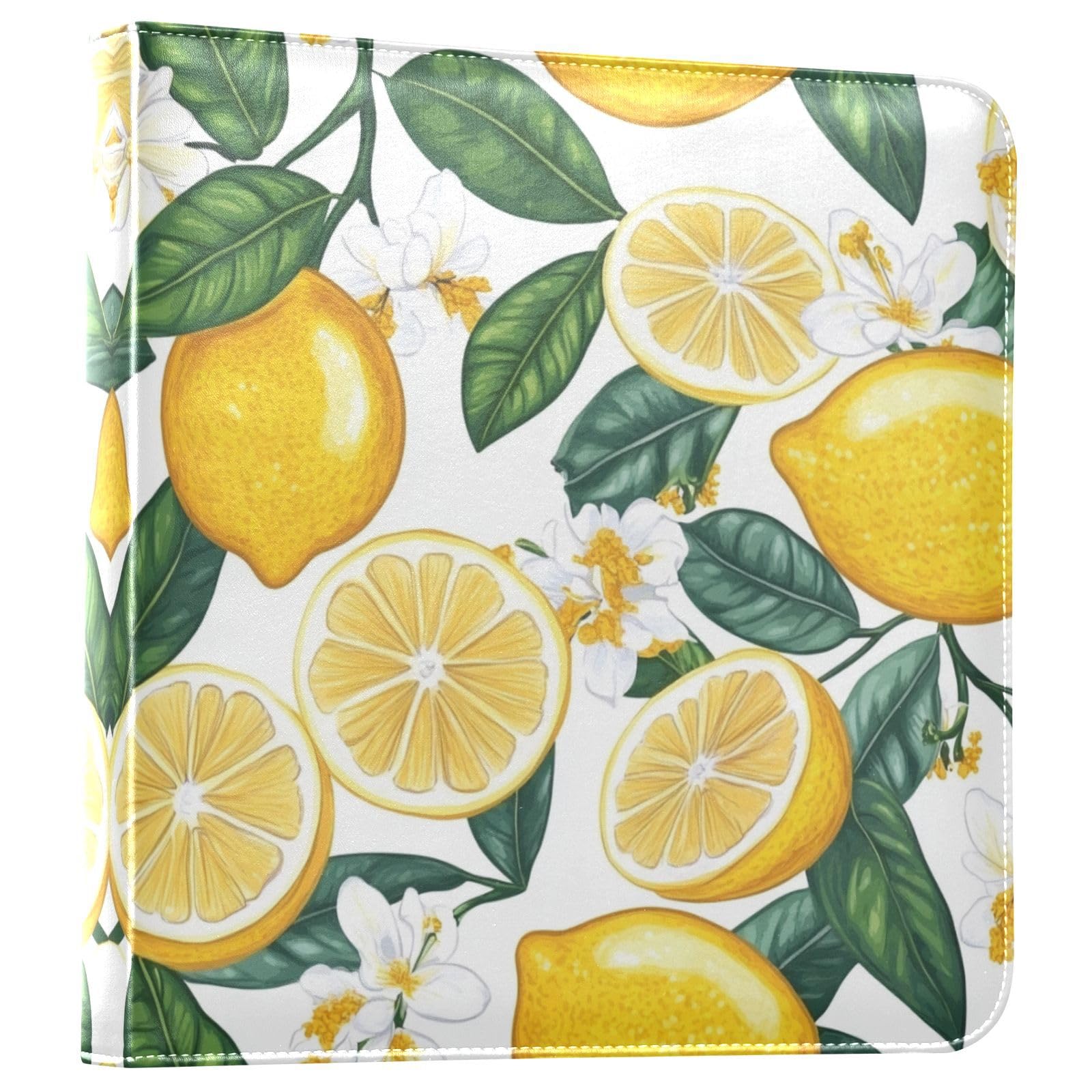 JIPONI Lemon & Flowers Large Photo Album, DIY Leather Cover Scrapbook Albums for 4x6 5x7 6x8 Pictures, Self Adhesive Memory Book for Wedding, Baby, Family