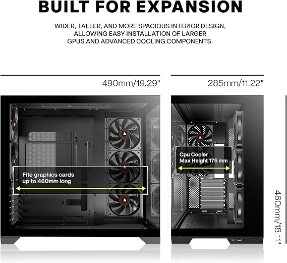 KEDIERS PC CASE ATX 5 Fans Pre-Installed, Type-C Mid Tower Computer Case with Full-View Dual Tempered Glass, Gaming PC Case,420mm Radiator Support,Black,K4(MAX)