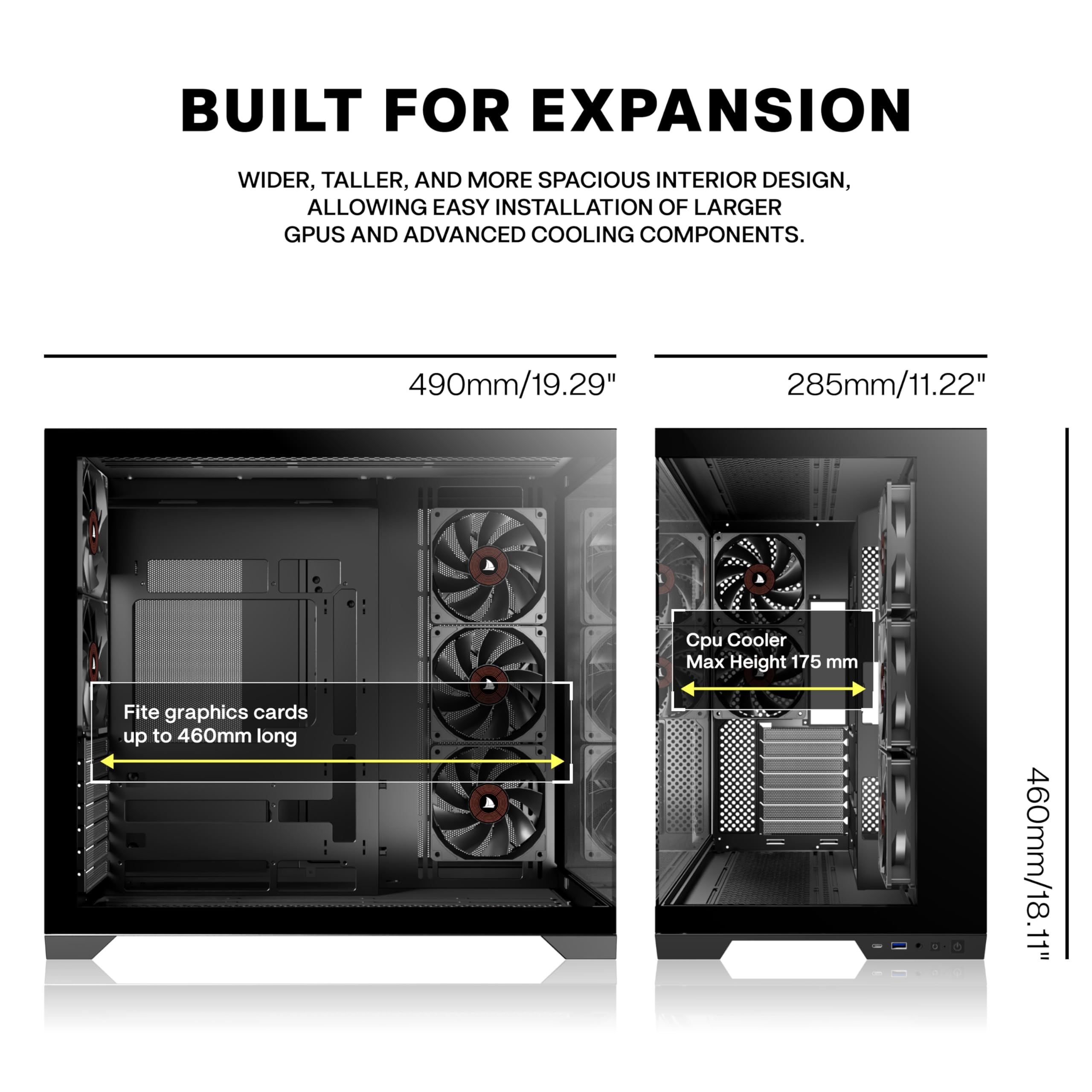 PCZZOI PC CASE ATX 5 Fans Pre-Installed, Type-C Mid Tower Computer Case with Full-View Dual Tempered Glass, Gaming PC Case,Black,K4（2026 Update Version） — view 6
