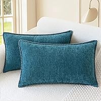 Vista 52 de CaliTime - Juego de 2 fundas de almohada decorativas de 16 x 16 pulgadas, con costuras en los bordes de hilo de algodón, chenilla suave teñida