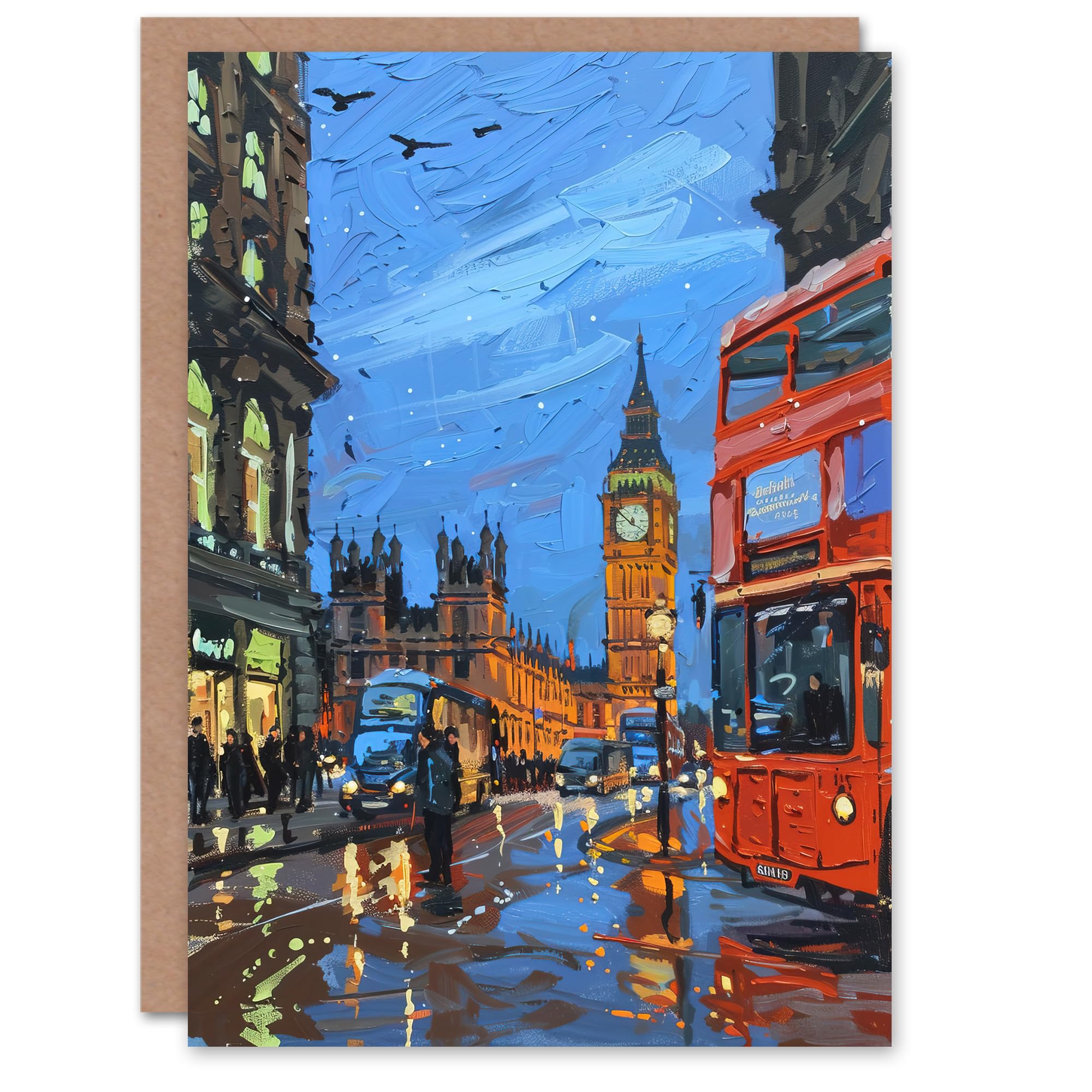 Artery8 Greeting Card Big Ben London on a Rainy Day Painting Iconic Blank For Him Or Her Art Birthday Card