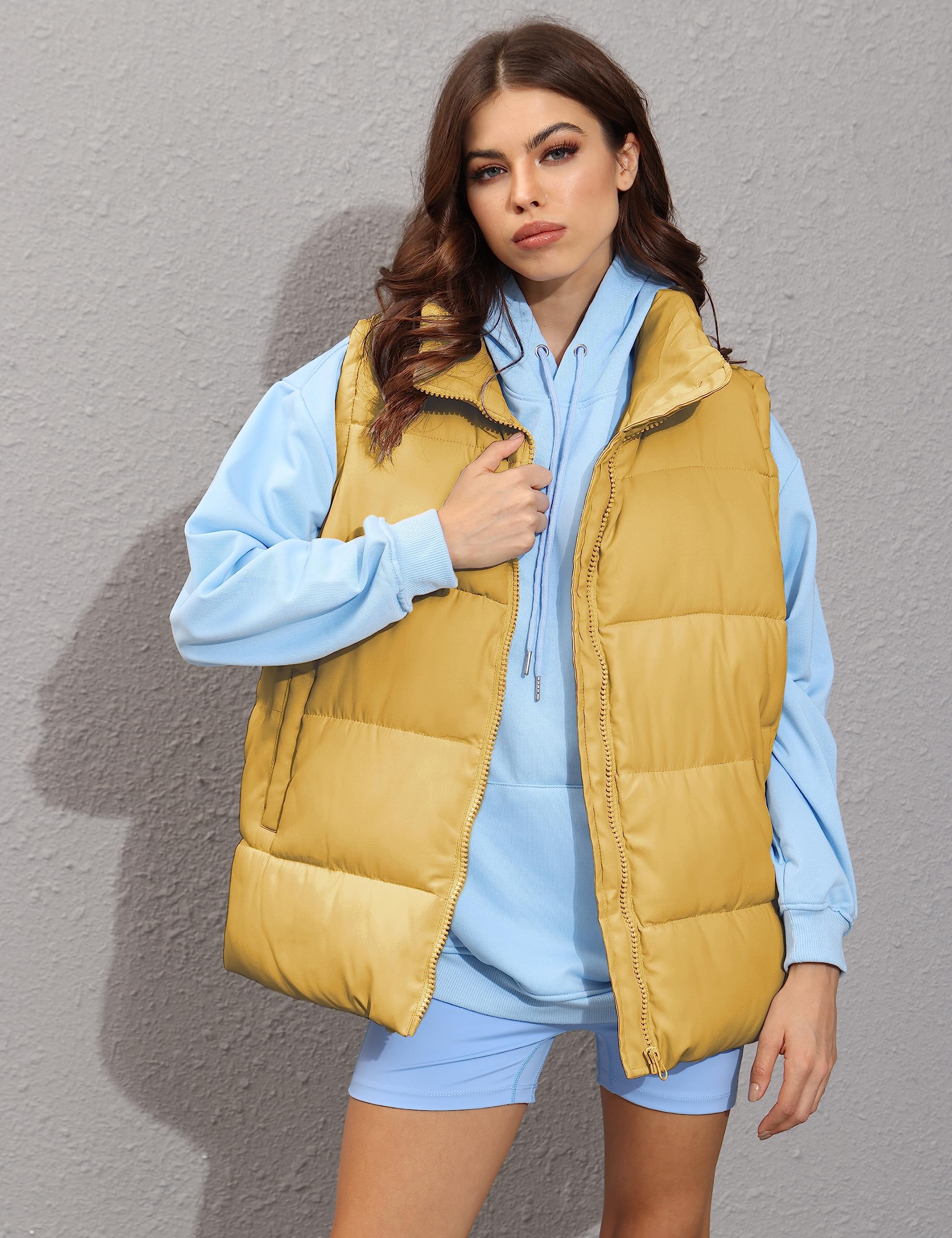 Zhiyouni Chalecos acolchados para mujer, sin mangas, con cuello alto, con cremallera