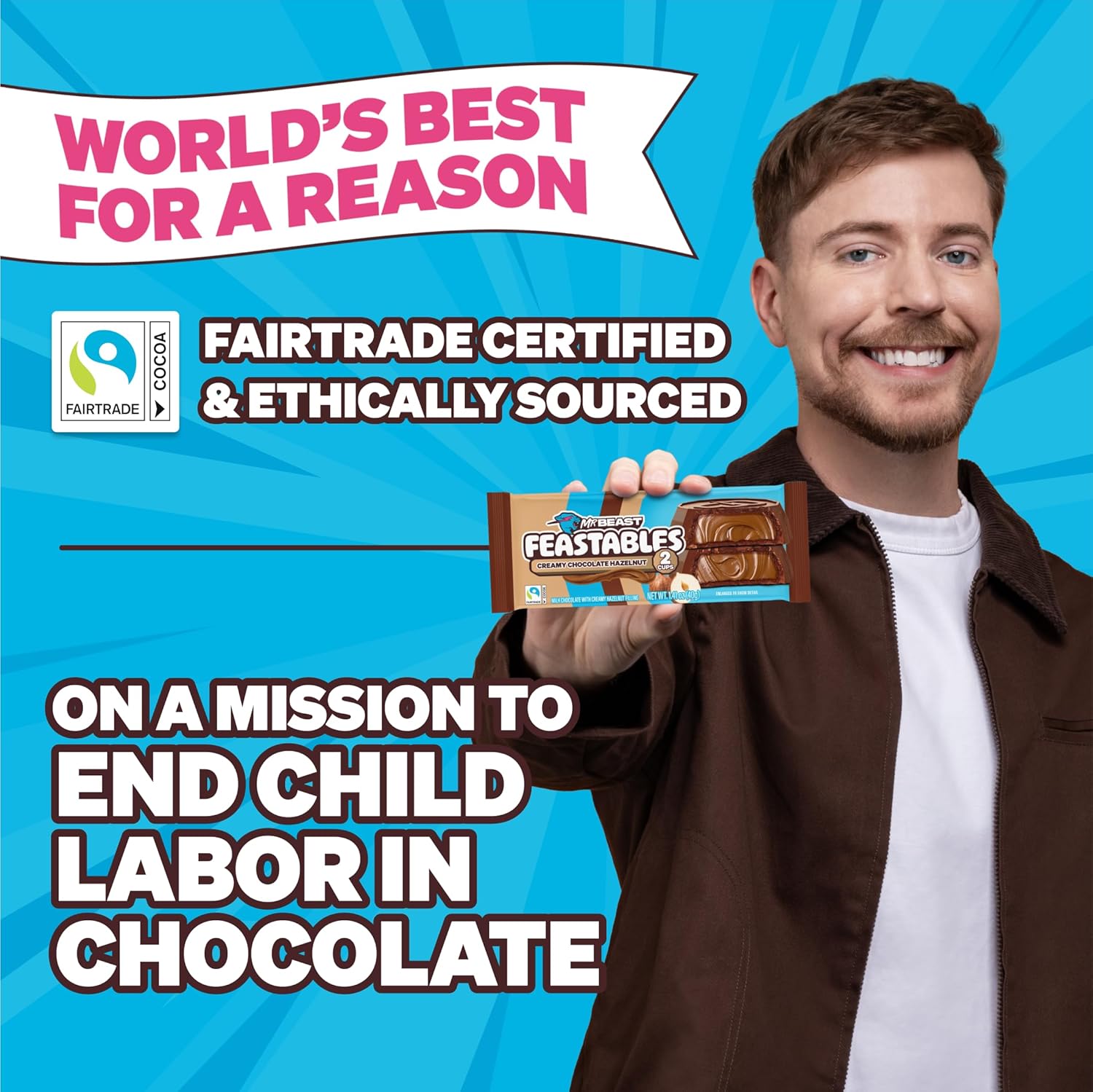 MrBeast Feastables Hazelnut Cups, 24 Count, Milk Chocolate with Creamy Hazelnut Filling, 2-Cup Packs, Fairtrade Cocoa