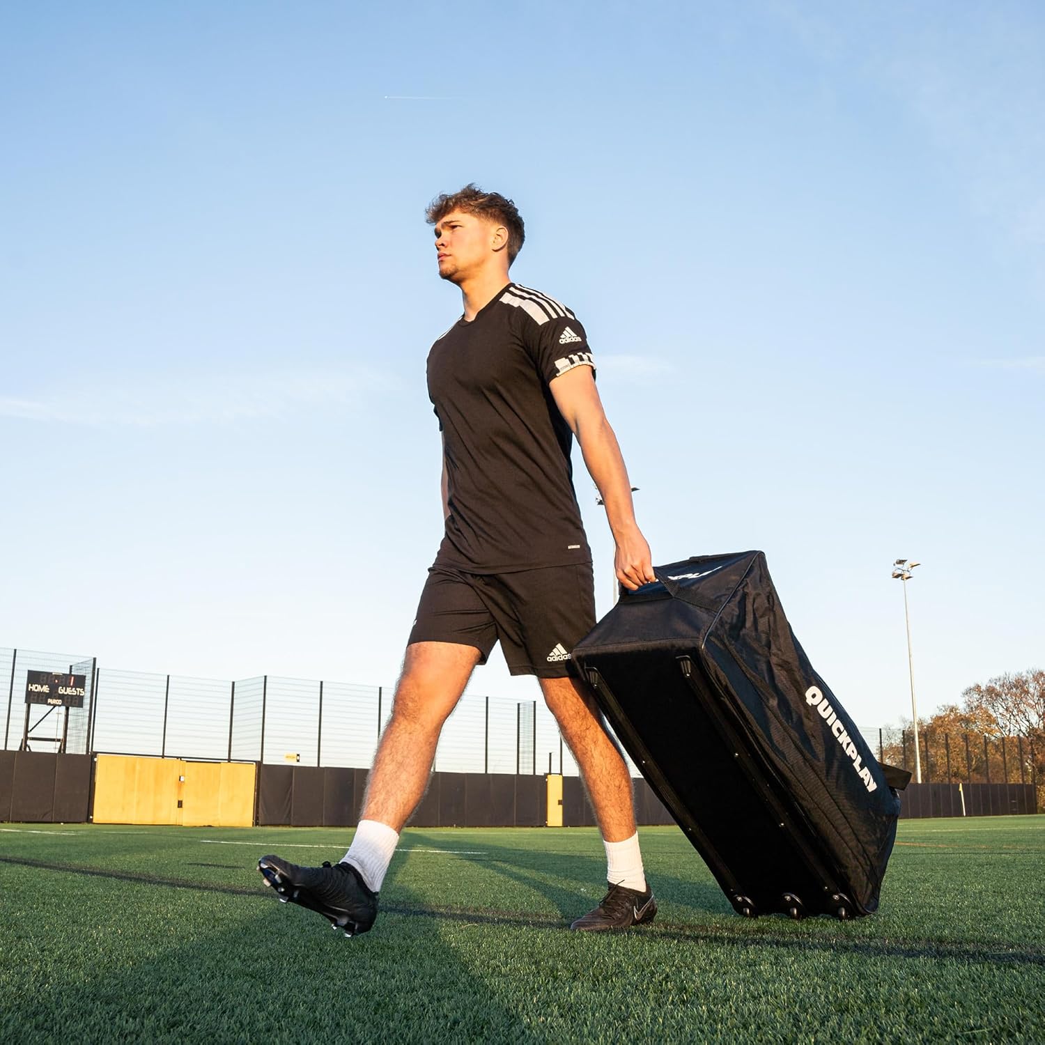QUICKPLAY XL Soccer Equipment Bag - Black with Green Highlights | Durable Bag for Sports Gear - 140L Capacity | Robust Wheels for Transportation | Strong Reinforced Base | Weather Resistant Material