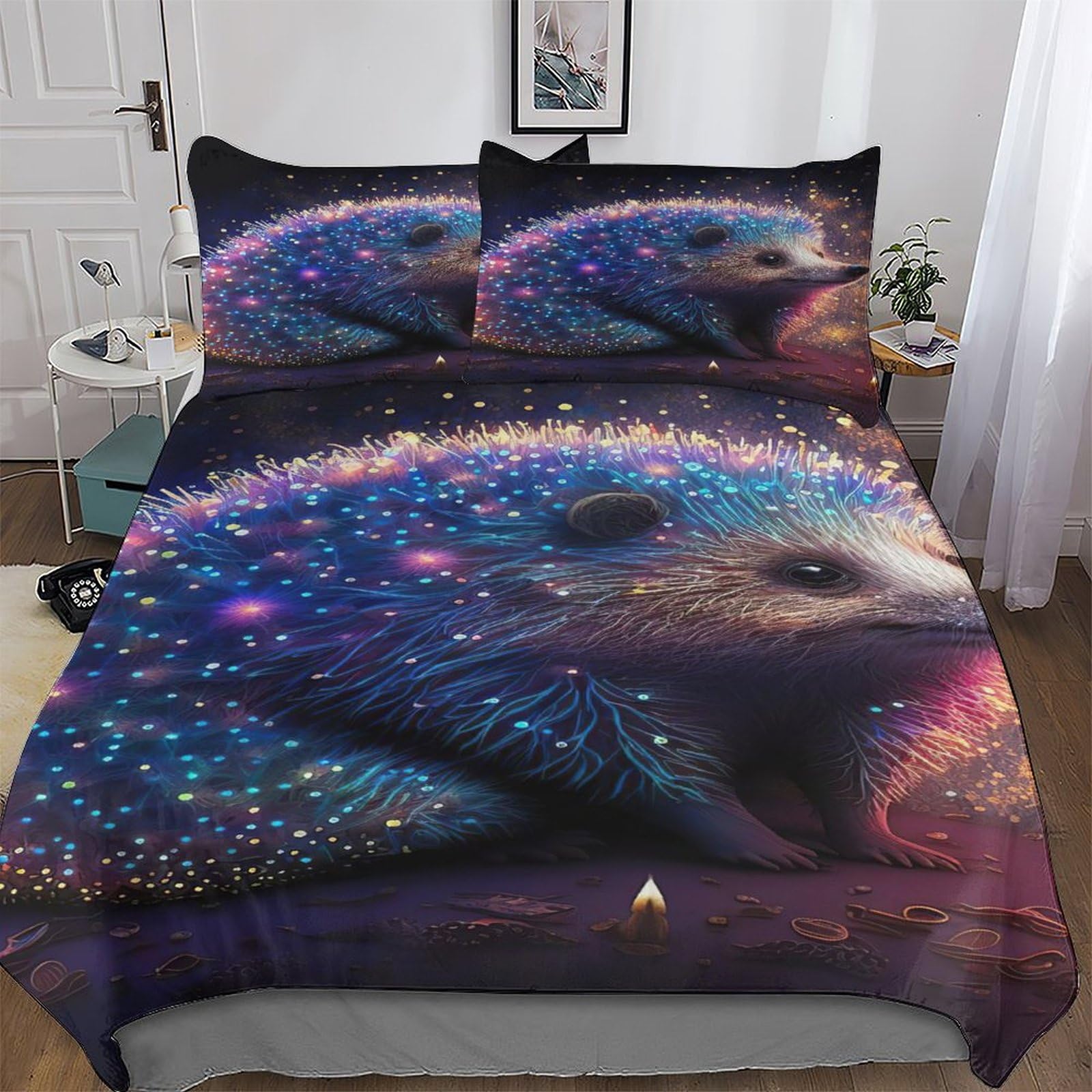 GGJJTT Hedgehog Quilt Cover Super-Soft Bedding Set Comfortable Printed Duvet Cover Sets with Pillowcases for Adults Kids Single135x200cm