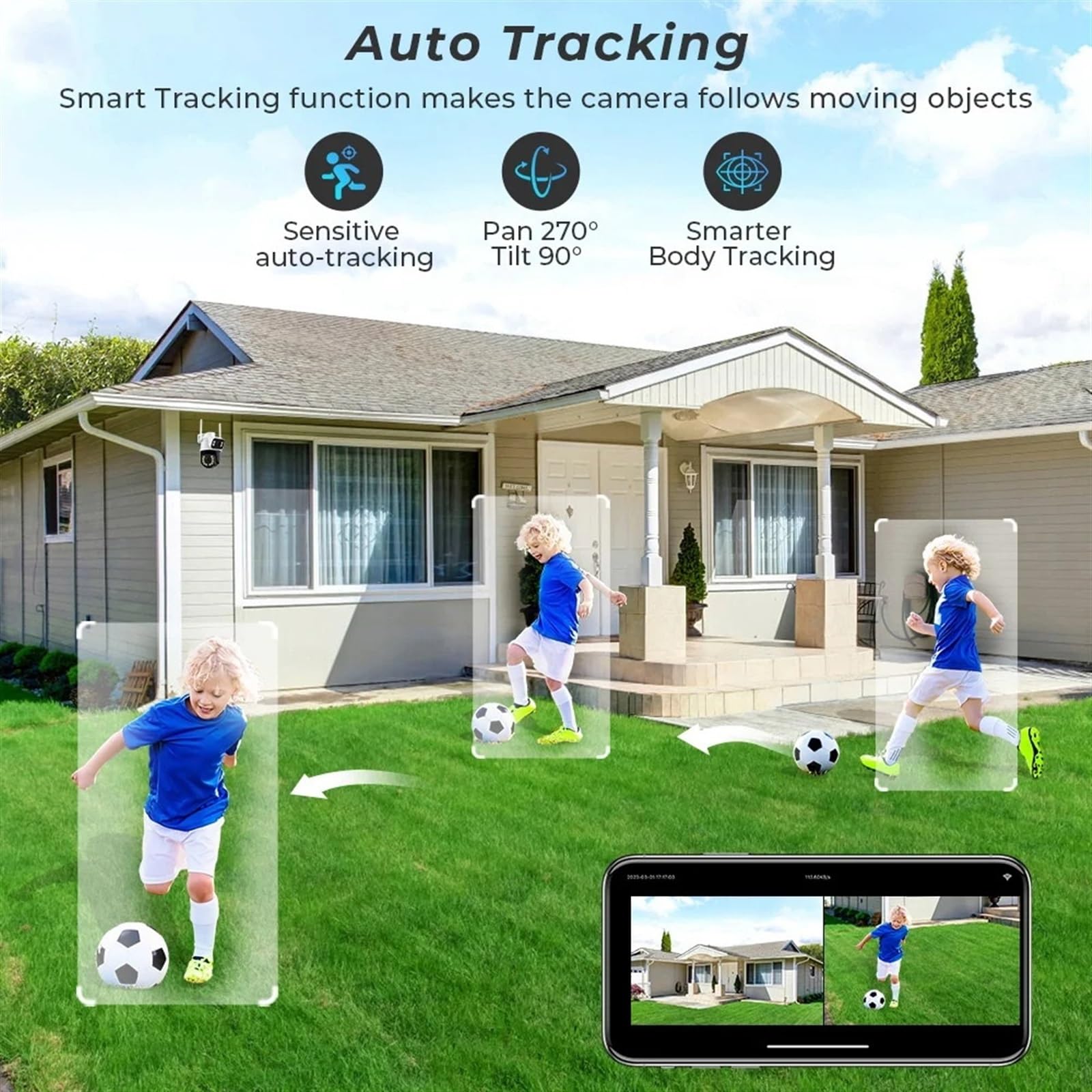 Caméra de sécurité, 8MP 4K Double Objectif écran PTZ caméra IP extérieure 4MP HD AI détection Humaine Protection de sécurité CCTV Surveillance(4MP NO SD Card)