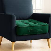 Dark Green Armchair Booster Cushion Pad | 50x50x10cm Large Velvet Firm Seat Cushions | For Office Chair Dining Sofa & Floor Cushion | Soft Cotton Filling for Pregnancy Elderly & Home Comfort