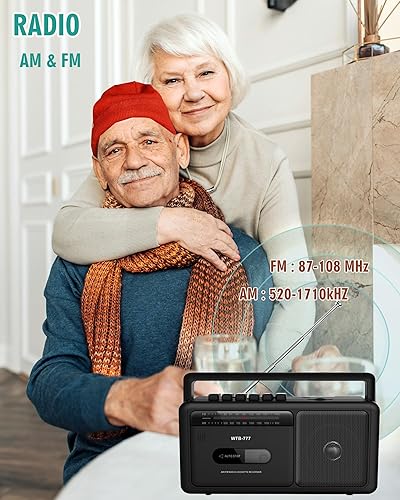 Miniatura 6 de WTB-777 Reproductor de casete portátil Boombox, radio AMFM estéreo con Bluetooth, USB, grabador, conector para auriculares, alimentación CCCA,