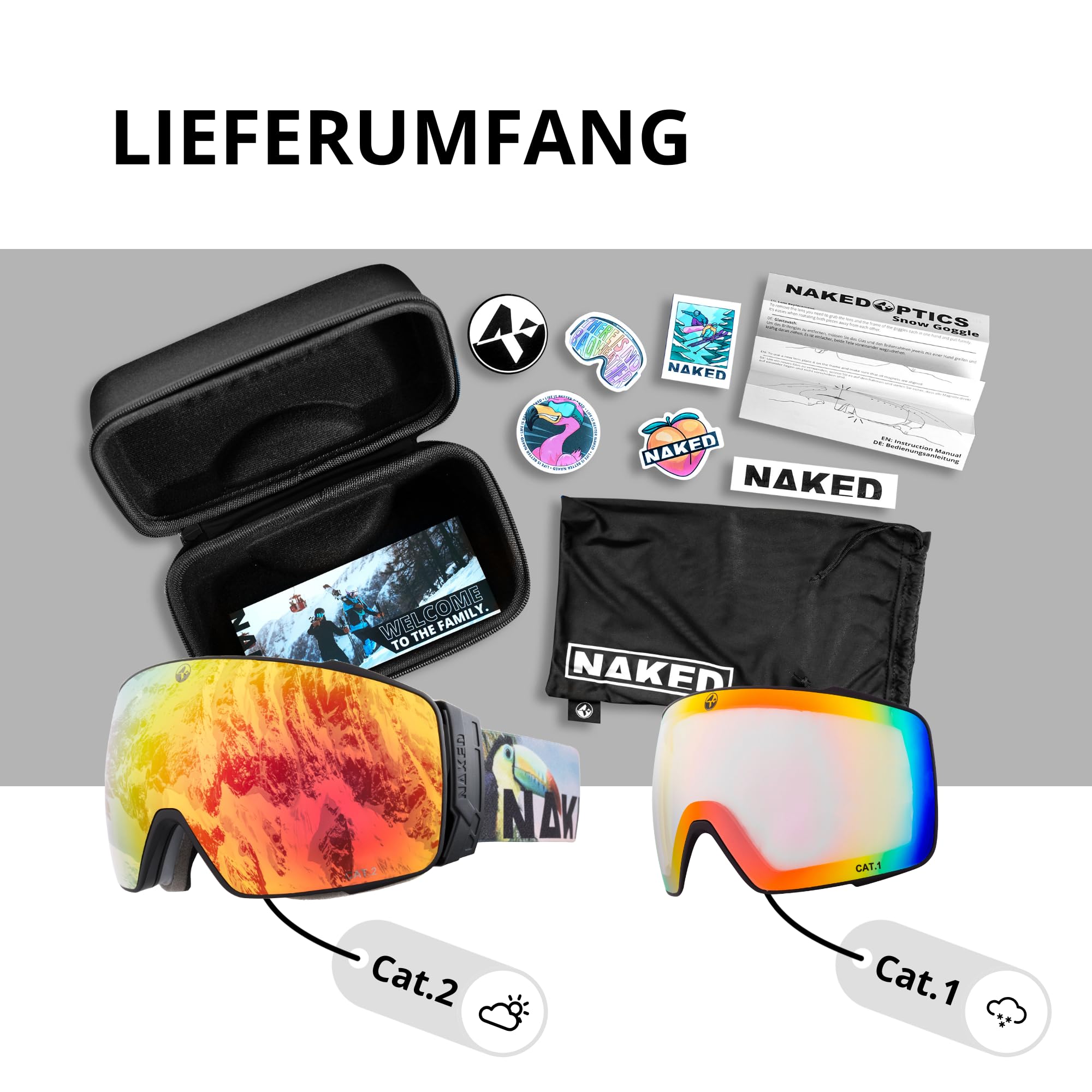 NAKED Optics Las STORM Gafas de Esquí para Hombres, Gafas de Esquí para Mujeres, Gafas de Snowboard, Gafas de Esquí con Lentes Intercambiables para Mal Tiempo, Gafas de Nieve, Gafas de Esquí