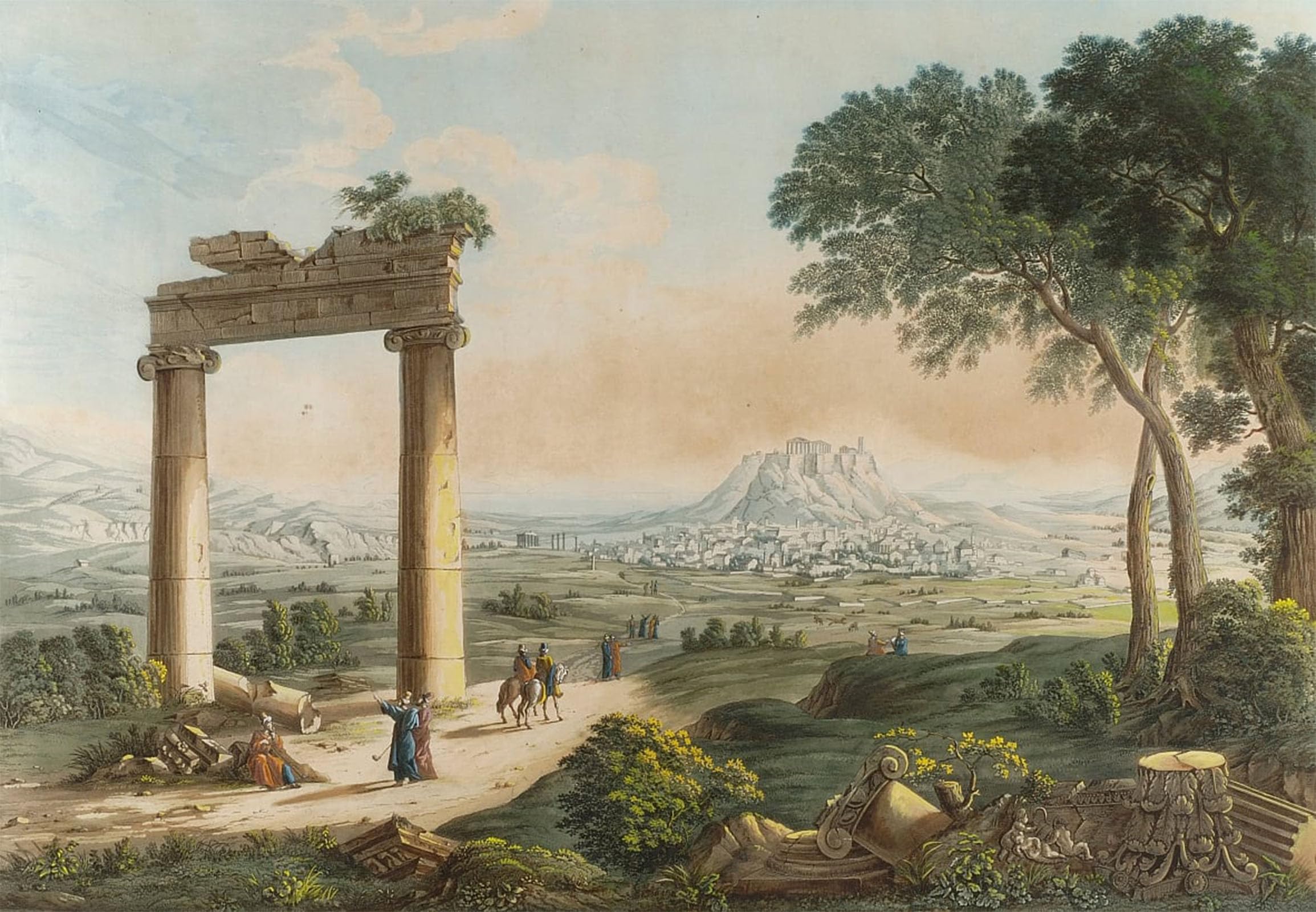 Posteriik No Frame Vintage Print Pop Art Landscape Artwork View Of Athens With Hadrians Aqueduct By Louis Francois Cassas Art Prints For Office Home Decor 60X90cm