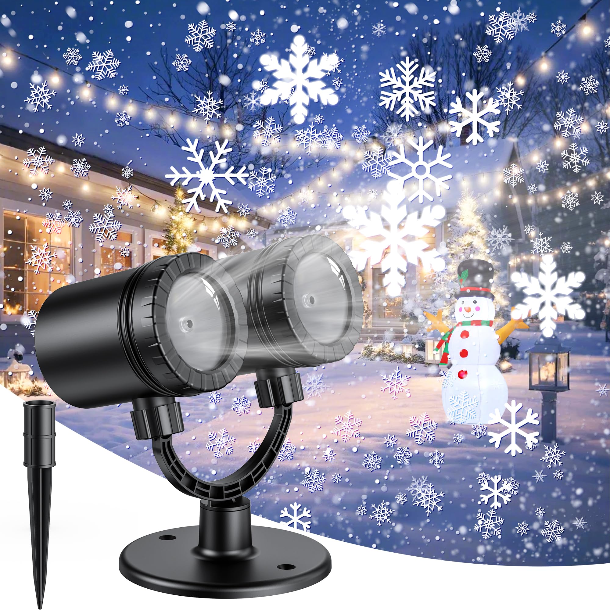 MuliVid Weihnachtsprojektor für den Außenbereich, Doppelkopf, LED-Schnee-Lichter, wasserdicht, für den Außenbereich, Weihnachten, Party, Terrasse, Gartendekoration