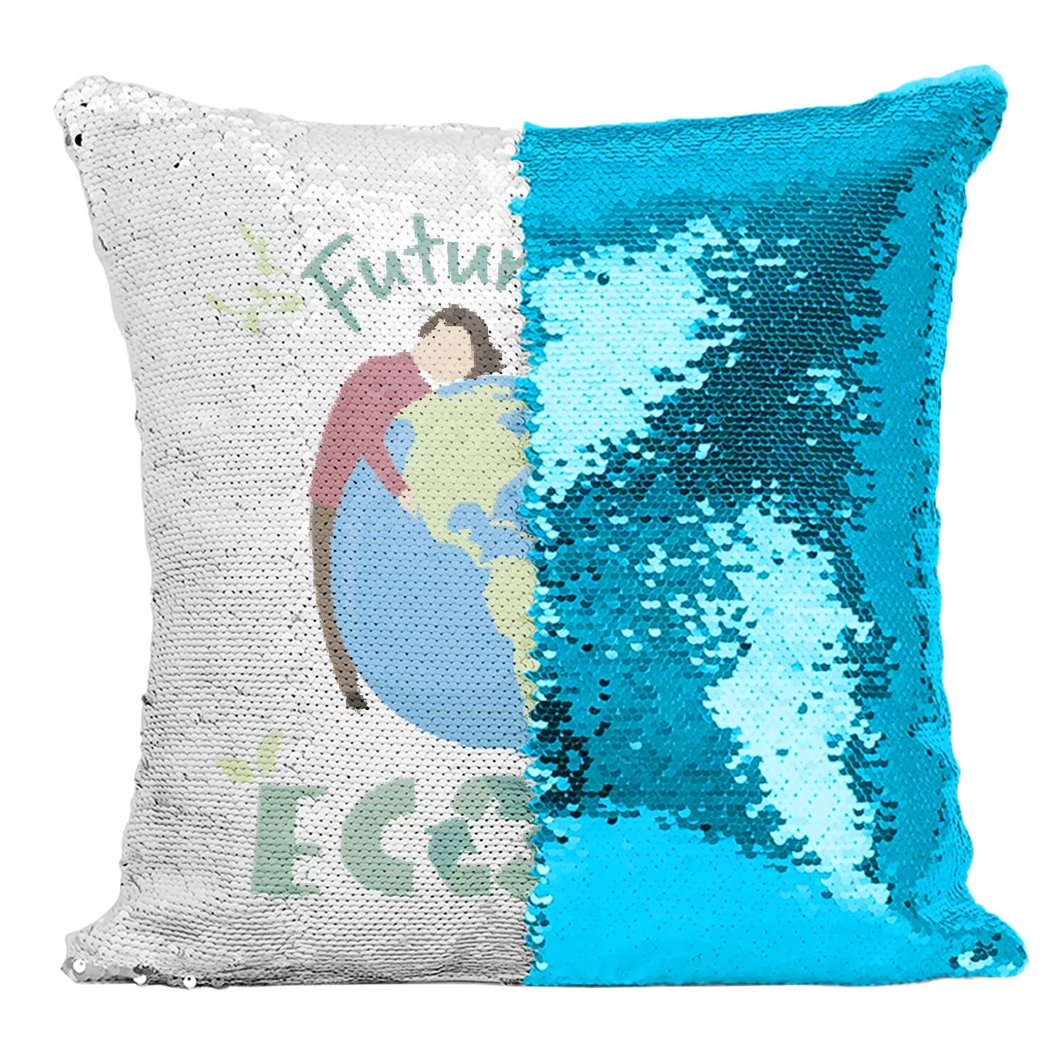 Coussin paillettes turquoise pour inspirer l avenir de notre heros