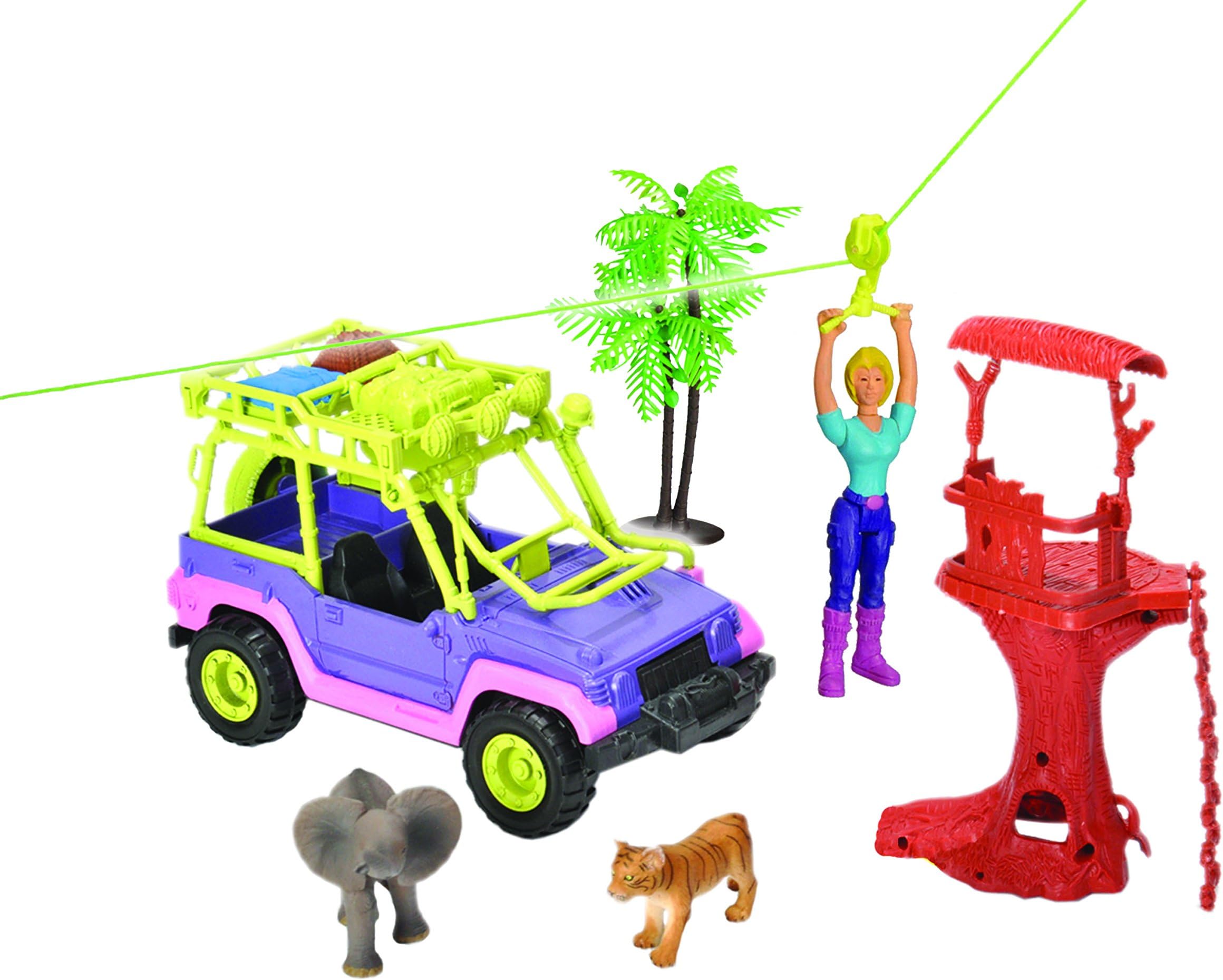 Wild Republic 18707 E-Team X Zipline Adventure Playset, Animal, Vehicle, Zip Line, Tools, Action Figure, Gifts for Kids