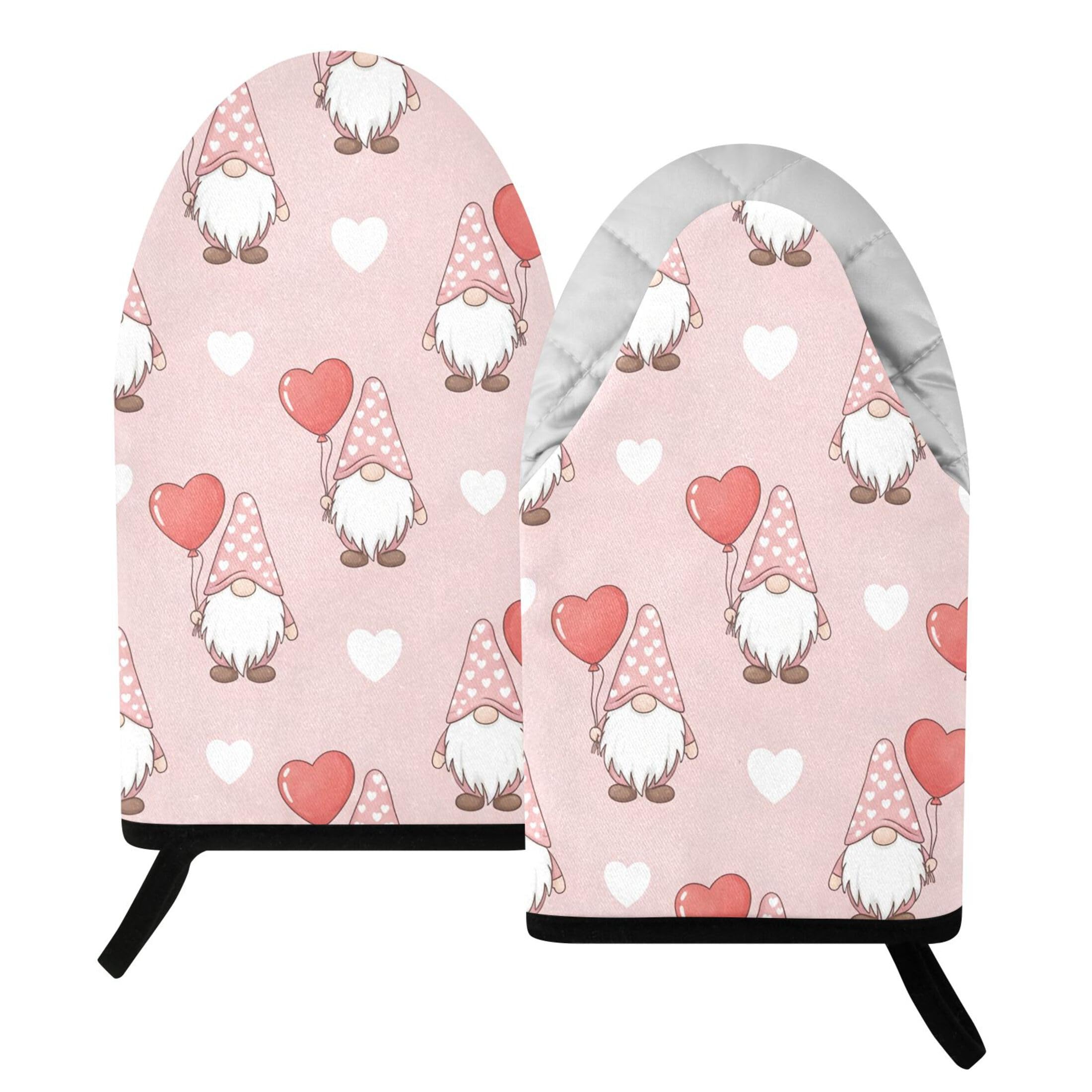 Kutsu Gnomes Oven Mitts for Kitchen, Heat Resistant Cotton Oven Gloves for BBQ Baking Cooking, Breathable Kitchen Essentials, 2 pcs