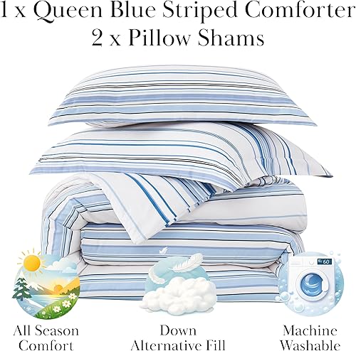 Miniatura 2 de Southshore Fine Living, Inc. 3-Piece Queen Comforter Set, Down Alternative Blue Comforter Full Size with 2 Pillow Shams, Microfiber Bedding Set,