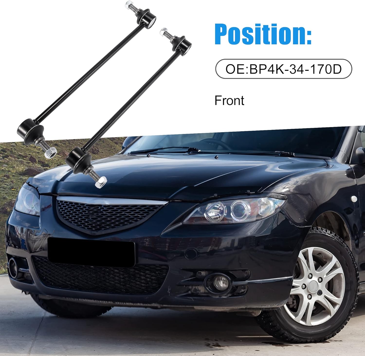 Suspension Sway Bar End Links BP4K-34-170D Stabilizer Bar End Link Kit Front for Mazda 3 2004-2009 Metal Black 2 pcs